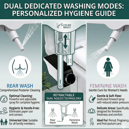 Luxury bidet with dual washing modes and features highlighted